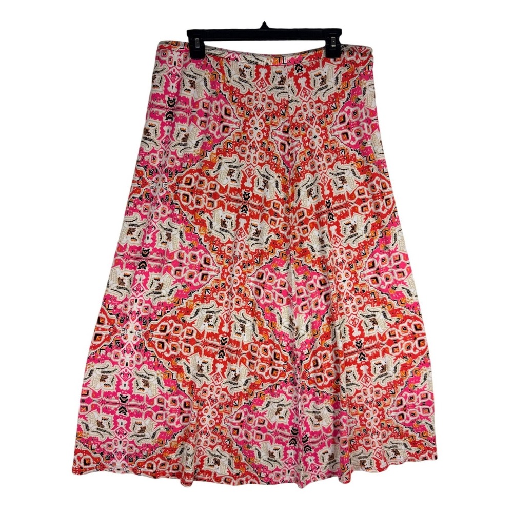 J. Jill Watermelon Print Geometric Medallion A-Line Midi Skirt Pink Orange M NEW - Picture 1 of 7